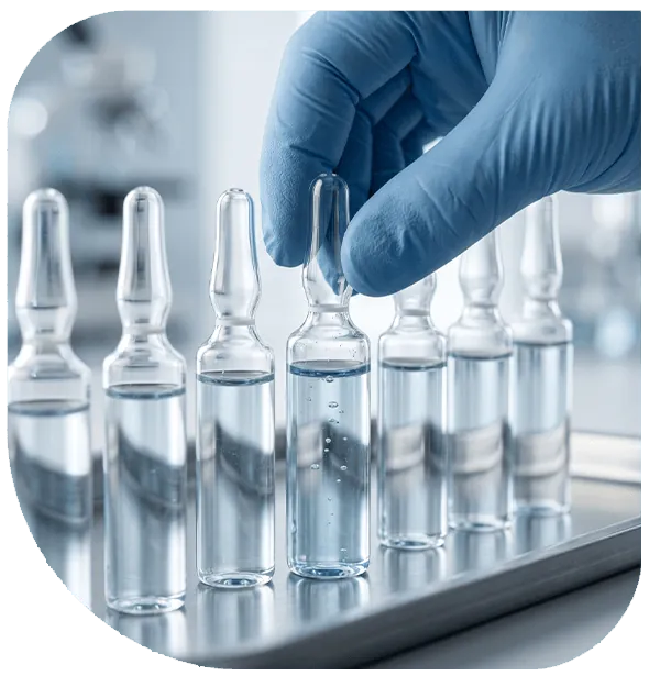 Proceso de inspección de ampollas en un laboratorio farmacéutico
